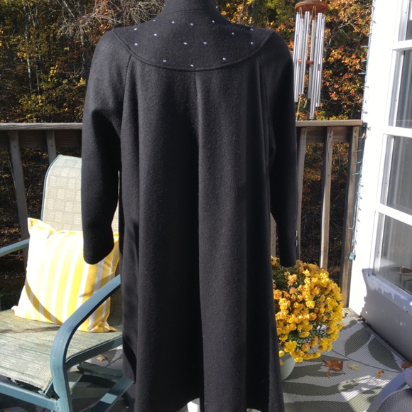 Vintage wool blend black petite swing coat with rhinestones on the shoulder area - Picture 5 of 8